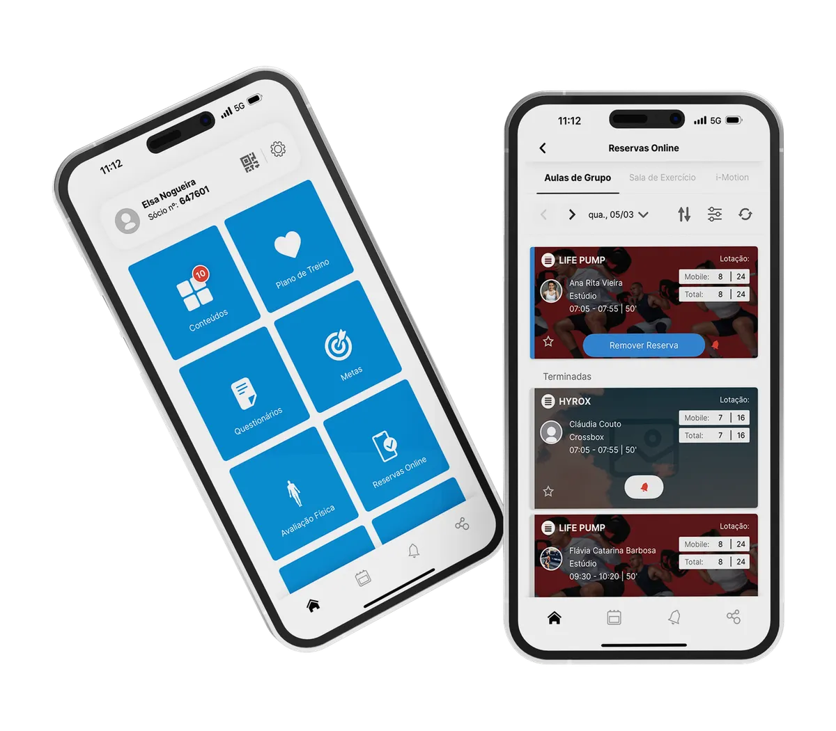 Dois ecrãs da app Playlife num telemóvel