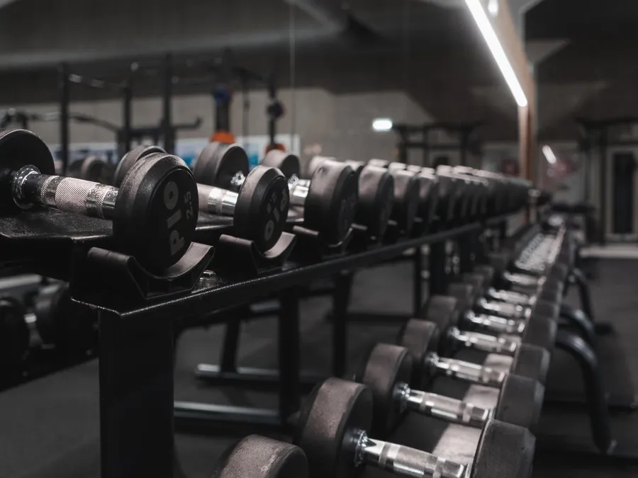 Fila de halteres na sala de musculação